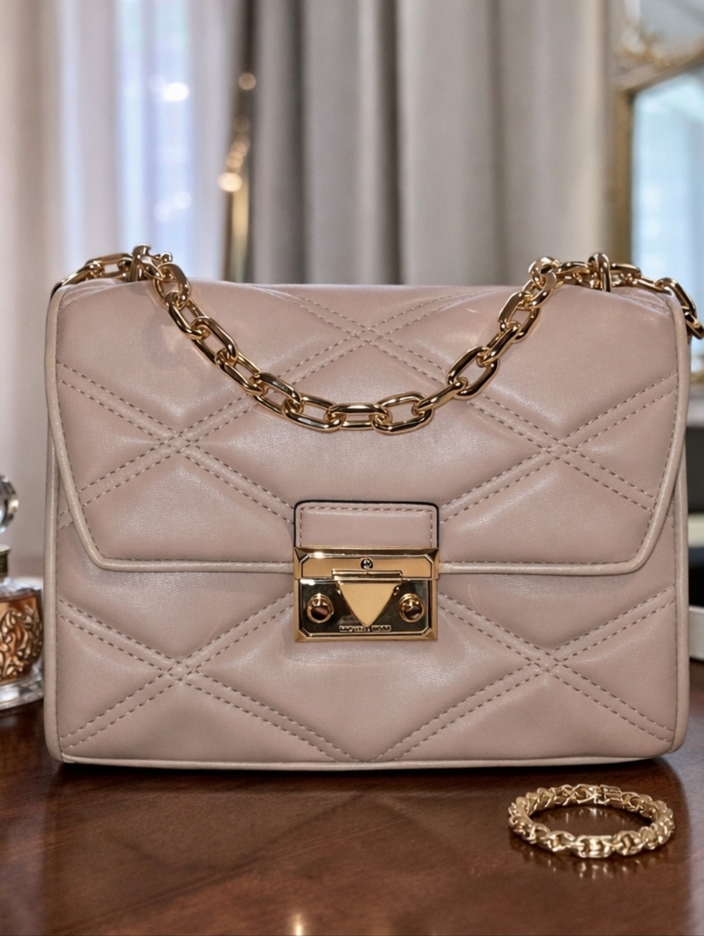 Michael Kors Blush Quilted Chain Shoulder Crossbody Bag Gold Hardware NWOT